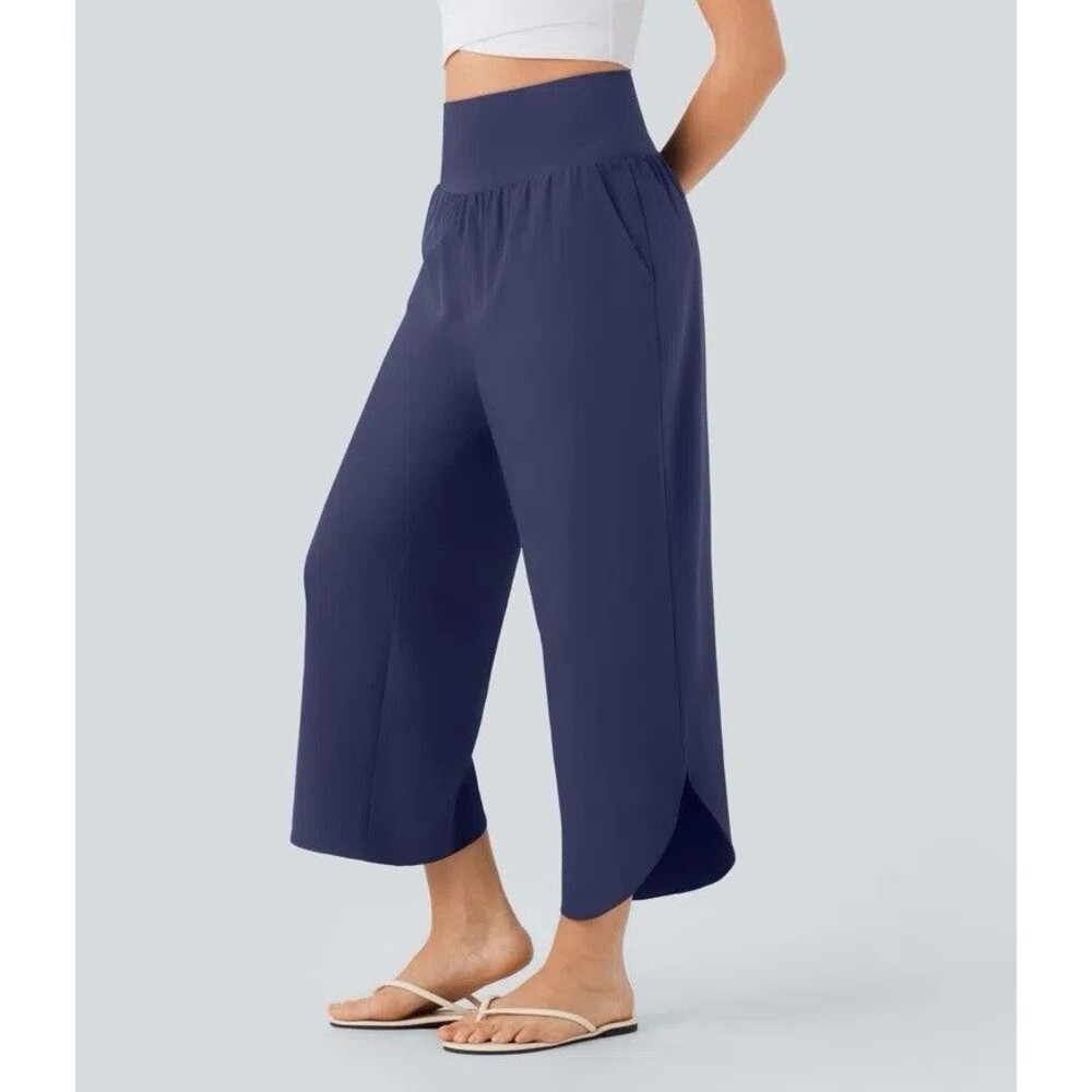 Halara Breezeful Tummy Control Split Hem Resort Pants Women M Patriot Blue NWT